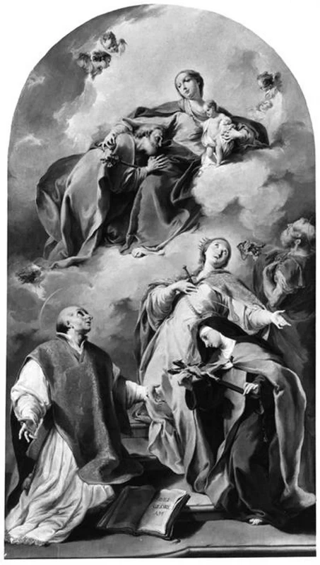  202-Giambattista Pittoni-Madonna con Bambino e San Giuseppe adorati dai Santi Orsola, Teresa, Pietro e un santo sacerdote - Camione d'Italia 